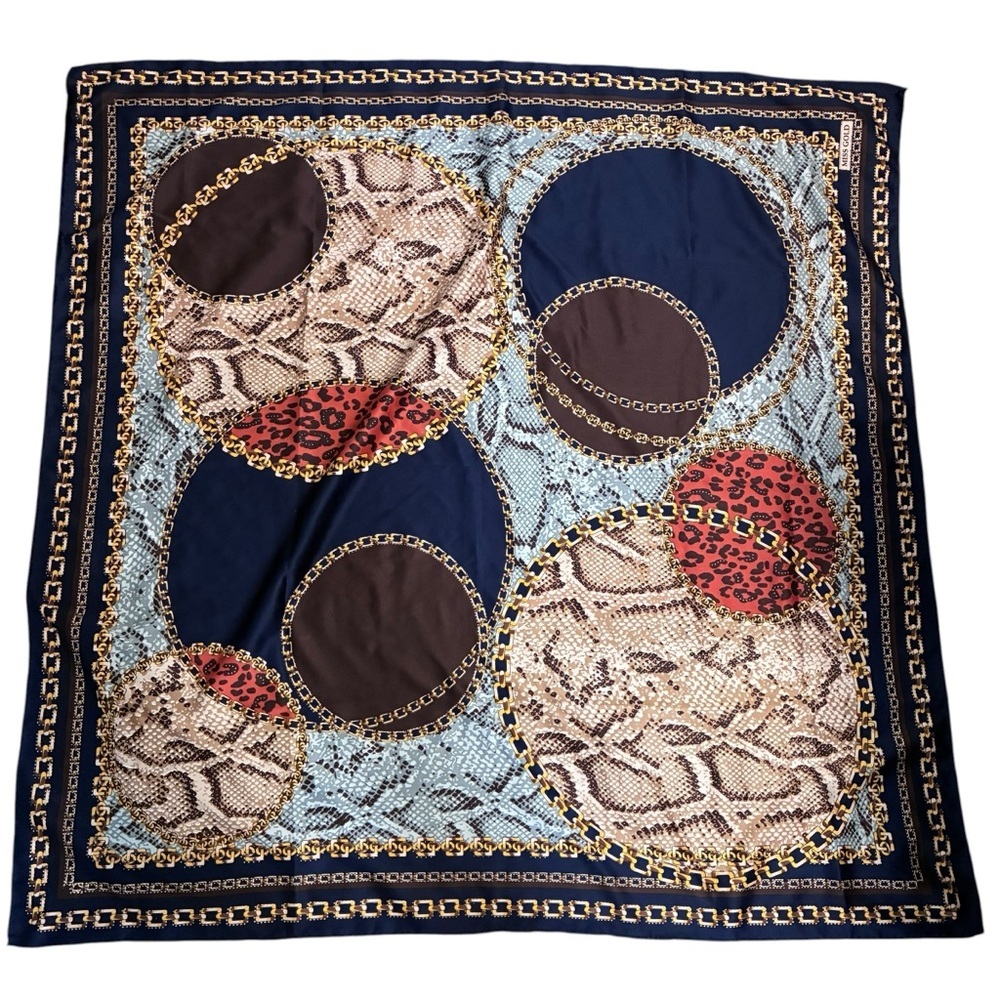 Miss Gold Chain-Print Scarf - Navy, Brown, Yellow